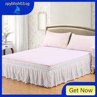 [48H Shipping]Solid Wrap Around Bed Skirt with Pompom Elastic Bed Skirt Bed Cover without Surface Ho