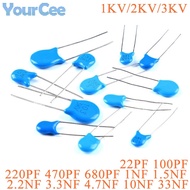 100pcs High Voltage Ceramic Capacitor 3KV 2KV 1KV 22PF 100PF 220PF 470PF 680PF 1NF 1.5NF 2.2NF 3.3NF