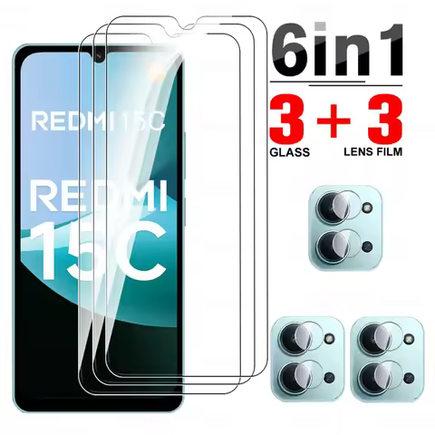 6in1 Full Cover Tempered Glass For Xiaomi Redmi 15C Camera Glass Screen Protector Redmy 15 C C15 Red