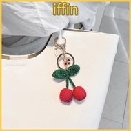 IFFIN Yarn Keychain, Handmade Yarn Dripping Cherry Cherry Keychain, Cute Plant Dripping Cherry Keych