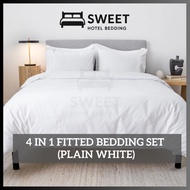 Hotel White 4 in 1 Fitted Bedding Set -White Duvet Cover Hotel/Cadar Putih Hotel/Sarung Bantal Hotel