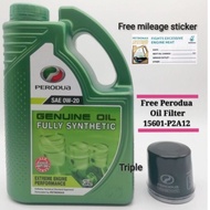 PERODUA FULLY SYNTHETIC 0W20 3L ENGINE OIL WITH PERODUA AXIA  BEZZA OIL FILTER(P2A12}