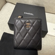 chanel 短夾 短錢包 黑色荔枝皮金球