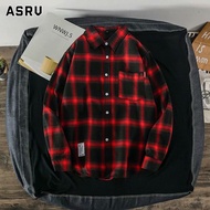 ASRV เสื้อเชิ้ตผู้ชาย ลายสก๊อตแขนยาวเสื้อ เสื้อลายสก๊อต เสื้อเชิ้ตชาย เสื้แขนยาวชายคอปก เสื้อคอจีนชา