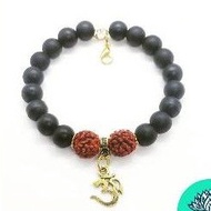 Om & 5 face rudraksha with matte black bead  bracelets