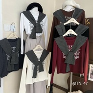 (QC products - Quality packaging) 47 ️Set of 2 Piece Round Neck Long Sleeve Pullover Shirt with Lett