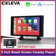 EKLEVA 5" Car 4K DVR Carplay Android Auto Dash cam Bluetooth Rear Camera Dashboard Driving Recorder Backup Cam FM AUX