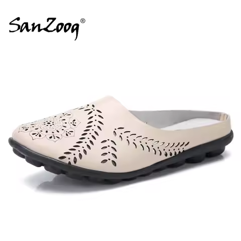 Summer Genuine Leather Slip On Flat Shoes Women Flats Breathable Casual Plus Size Comfortable 9 Colo