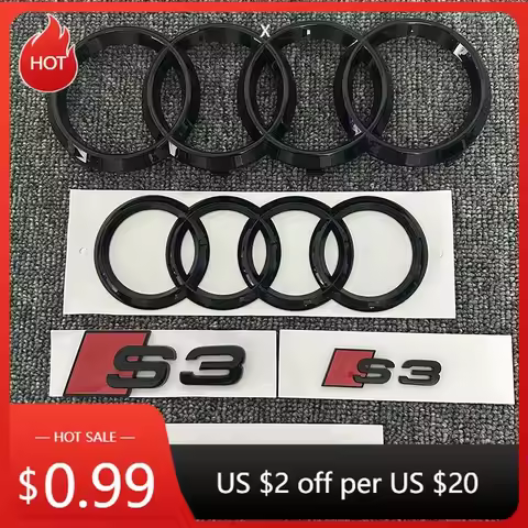 2026 Hot For Audi Hub Caps Audi 4Ring logo ABS Black Car Hood Front Grill Emblem Rear Trunk Badge St