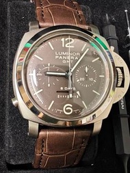 沛納海Panerai Luminor 1950 Chrono Monopulsante 8 Days Pam00311 鈦合金手動八日年單按鈕計時GMT am/pm 雙時區功能全套齊全2017年連同四
