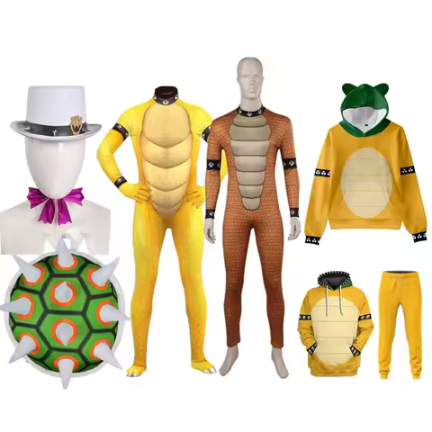 Bowser Cosplay Hoodie Costume Men Jumpsuit Mask Hat Cloak Backpack Bags Fantasia Outfits Halloween C