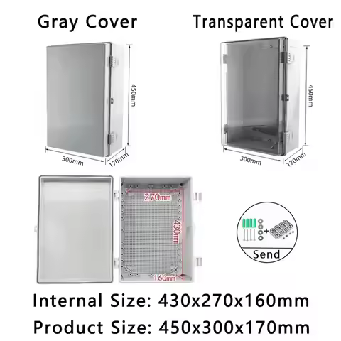 450x300x170mm IP66 Waterproof Gray/Transparent Cover Enclosure Junction Box ABS Plastic Outdoor Elec