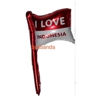 LARGE I LOVE INDONESIA FLAG MODEL DIRGAHAYU FOIL BALLOONS SIZE 37, 59 CM