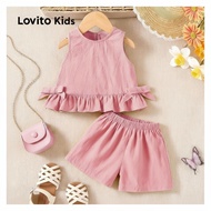 Lovito Children's Bow Shorts Set Summer Pink Outfit for Girls L160LD206