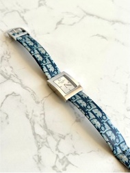 絕版稀有品 Dior藍白老花小方糖手錶 古董錶 二手女裝腕錶 中古錶