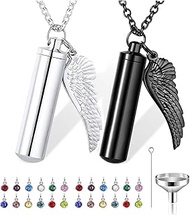 Stfery Urn Pendant Urn Necklaces for Ashes Angel Wings Hollow Cylindrical Birthstone Men Women Stain