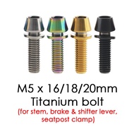 Titanium Stem Bolt, Tapered head M5x16 M5x18 M5x20 Anti Rust Bolt. For Road &amp; MTB Stem &amp; Handlebar, Brake Shift Lever