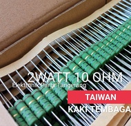 (10 buah) RESISTOR 2WATT 10 OHM TAIWAN KAKI TEMBAGA RESISTOR 2W 10 OHM RESISTOR 2 WATT 10 OHM RESIST