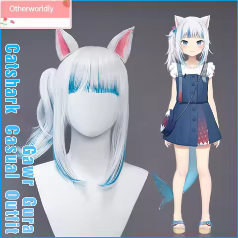 Virtual YouTuber Gawr Gura Catshark Casual Outfit Cosplay Wig With Ear