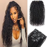 Afro Curly Clip ins 3C 4A, Clip in Hair Extensions Human Hair, Natural Real Hair Clip Ins For Black 