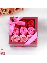 1入組9朵玫瑰香皂花禮盒，母親節、情人節、生日、喬遷、婚禮、盛大開業理想禮物，或作為企業禮品和創意人造花裝飾