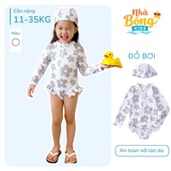Girls' One-piece Swimsuit Long Sleeve Purple Floral Pattern 4-Way Stretch No-Squeezy Cotton Kids