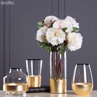 Nordic Style Glass Flower Vase with Gold Foil Living Room Desktop Decor Gold Tabletop Vase Dried Flo