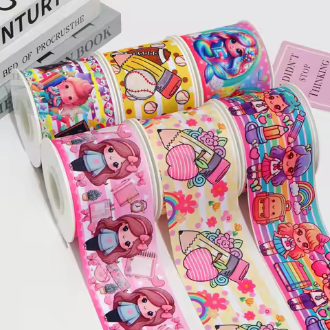 5 Yards Back To Schoo Printed Grosgrain Ribbons For Hair Bows DIY Handmade Materials 92152