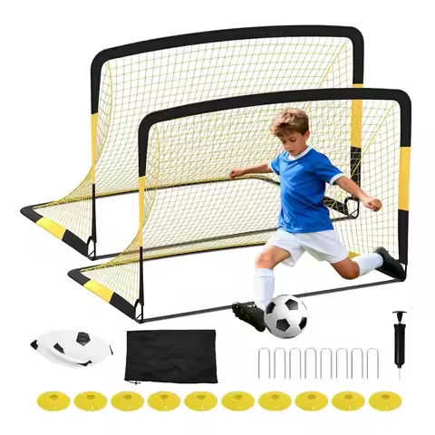 2 Pack Soccer Goals for Backyard,6x4 FT Portable Soccer Net with Ball,Cones&Stakes,Soccer Goal Set f