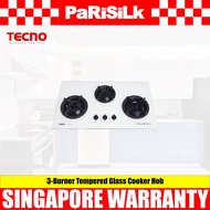 TECNO T 333TGSV 3-Burner Tempered Glass Cooker Hob (Optic White)