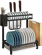 Space Saving Dish Rack Dish Drainer Rack 2 Layer Kitchen Stainless Steel Drainer Holder Organization Shelf Utensil Holder With Drain Board Dish Drying Rack (Color : Black, Size : 42.5x22x40.5cm)