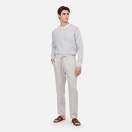 Stripe Linen Mandarin Long Sleeve Shirt Green/White