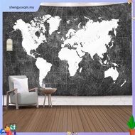 World Map Tapestry High-Definition Map Fabric Wall Hanging Decor Watercolor Map Letter Polyester Tab