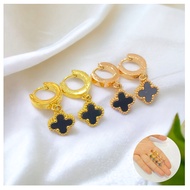 Anting Anak Titanium Jepit Clover Hitam Kecil Anti Karat Anti Alergi COD