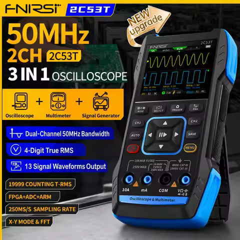 FNIRSI 2C53T 2C23T Upgraded 3in1 Handheld Digital Oscilloscope Multimeter DDS Generator 50MHz 250MS/