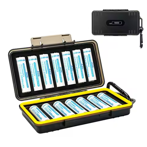 14 Slots 18650 Battery Case With Carabiner Water-Resistant and Shockproof Battery Storage For 14 X 1