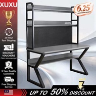 XUXU Meja Study Desk Gaming Table Rack Steel Frame Double Layer Board With Holes Strong Load Double 