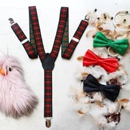 MERAH HIJAU Red, green, black, checkered suspenders for adults, children's/s