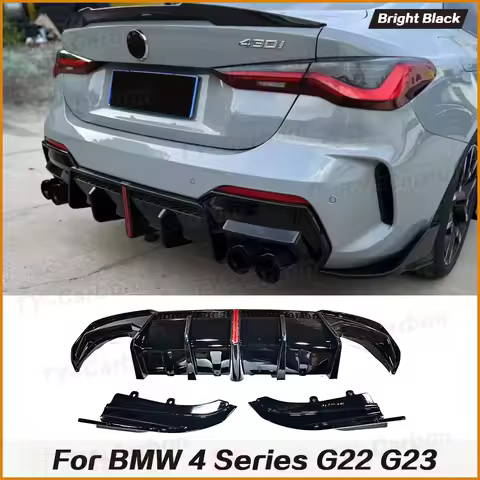 For BMW 4 Series G22 G23 Coupe M440i 420i 430i 435i 2021+ Bright Black With Light Rear Diffuser Spli
