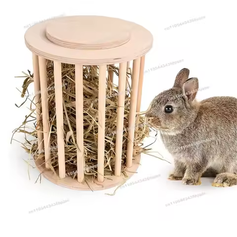 Wooden Rabbit Hay Feeder Pet Supplies Cylinder Vertical Feeder Covered Hay Storage Rack