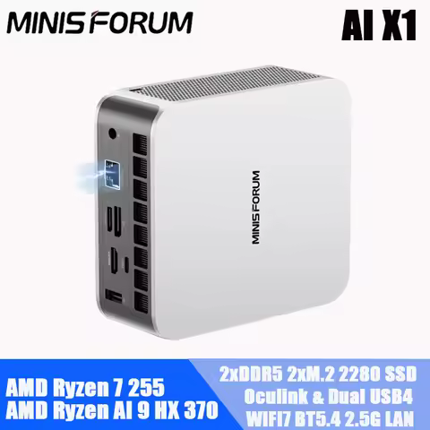 MINISFORUM AI X1 Mini PC AMD Ryzen AI 9 HX 370/R7 255 OCuLink 2*USB4 WiFi7 M.2 2280 Slots x2 Desktop