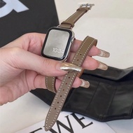 1 ชิ้นสายนาฬิกา Apple สาย Apple Watch แฟชั่นหนังสีเทาสาย Apple Watch, พันรอบข้อมือสองครั้ง, สะดวกสบา