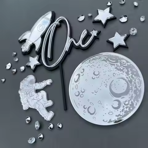 Rocket Space Acrylic Decorative Top Decoration Astronaut Moon Star Boy Children's Birthday Cake Deco