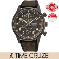 [Time Cruze] Seiko SSB371 Chronograph Quartz Brown Cloth Silicone Strap Black Dial Men Watch SSB371P1 SSB371P