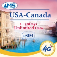 【 eSIM 】 【 USA+Canada SIM Card 】 1-30Days high-speed unlimited data travel SIM card/US prepaid SIM c