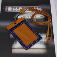 復古拼色 植鞣牛皮 頸帶伸縮證件套 手工作 可刻字