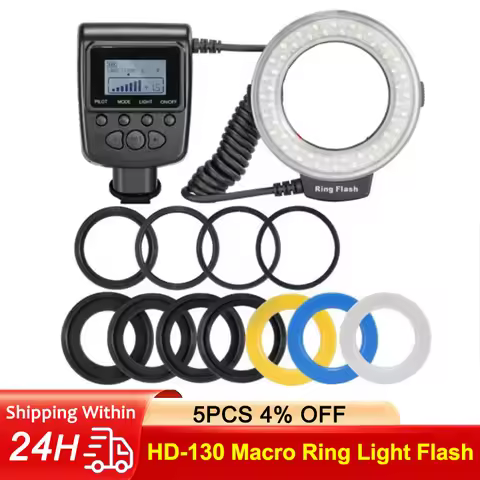 HD-130 Macro LED Ring Flash Bundle with Adapter Ring for Canon Nikon Pentax Olympus Panasonic DSLR C