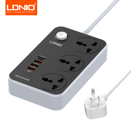 LDNIO ปลั๊กไฟเสียบ3ช่อง4 USB 2เมตรปลั๊กไฟสายต่อ Combo Type-C 20W พอร์ต QC3.0โทรศัพท์ชาร์จพอร์ตเร็ว