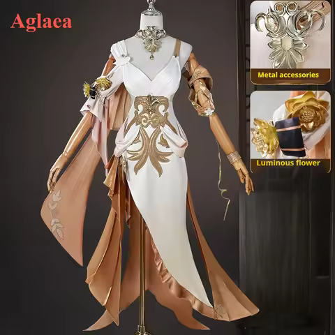 Honkai Star Rail Aglaea Cosplay Costume Wig Dress Headwear Rings Amphoreus The Goldweaver Halloween 