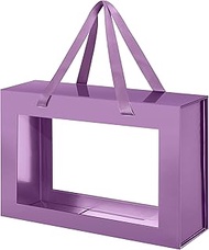 JINGUAN Large Purple Clear Gift Box, 13.5x9x4.1 Inches Gift Box with Window by Handle, Bridesmaid Pr